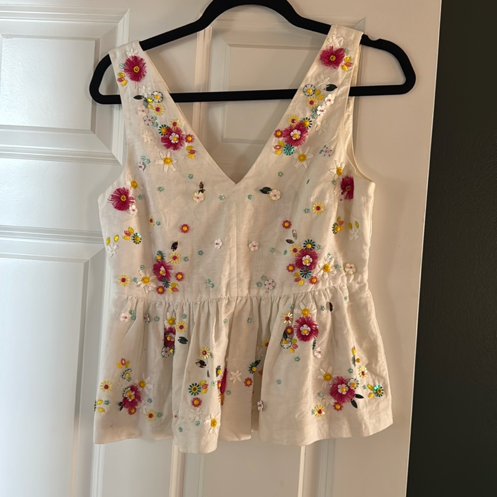 Vintage linen embellished Jcrew peplum top